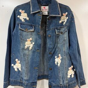Quacker Factory Denim Jacket with Cream Poodle Embroidery
